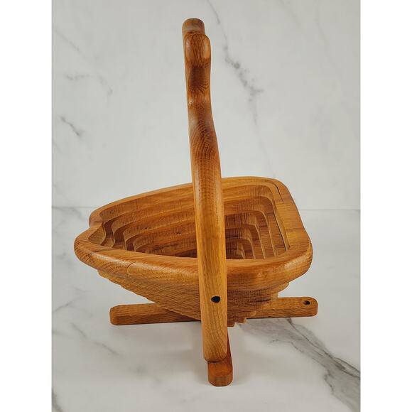 Wood Folding Fruit Basket Apple Shaped 11" John's Wood Shop Handcrafted USA - Picture 5 of 16